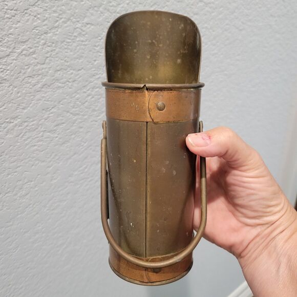 Vintage Brass And Copper Rustic Match Stick Holder Striker + Handle 8” MCM Old - Picture 8 of 13